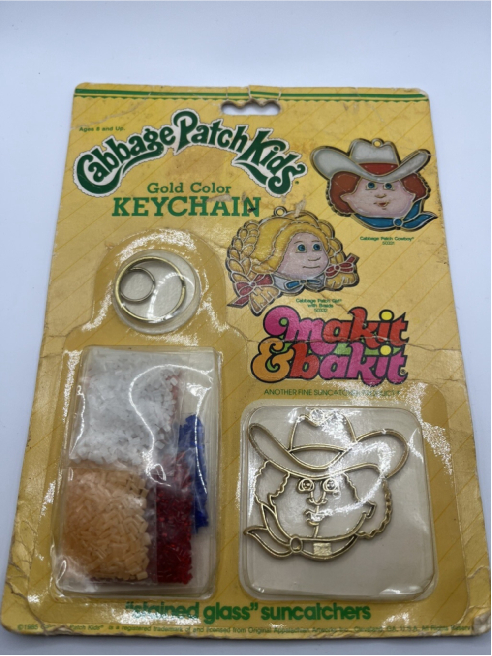 VTG 1985 CABBAGE PATCH KIDS Suncatchers Cowboy Ornament Kit Craft Makit & Bakit